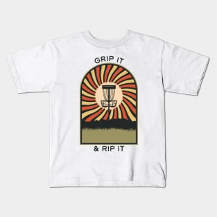 Grip It & Rip it | Disc Golf Vintage Retro Arch Mountains Kids T-Shirt